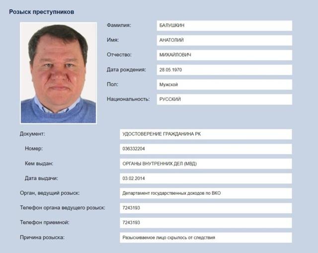 Анатолий Балушкин - розыск ВКО