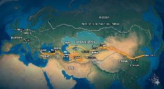 Транспортные маршруты Центральной Азии и Срединный коридор на карте Евразии